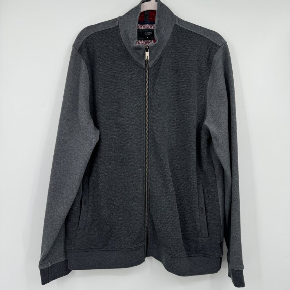 VERY NICE MENS TED BAKER LIGHT KNIT FULL ZIP JACKET SIZE XXL 6 Gray